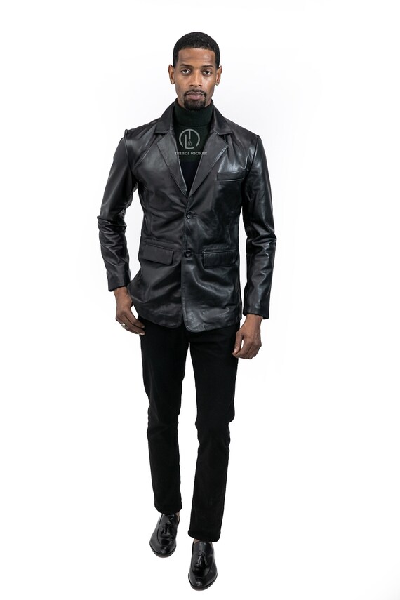 Leather blazer mens slim fit cheap