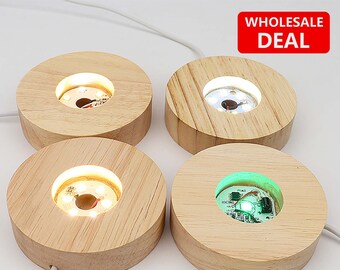 5/10 Stück Groß 6cm | 2,3 "Scheibenform Holz Led USB Light Base, perfekte Lichtkomponente für den handgefertigten Gebrauch oder um Kristallkugel zu halten