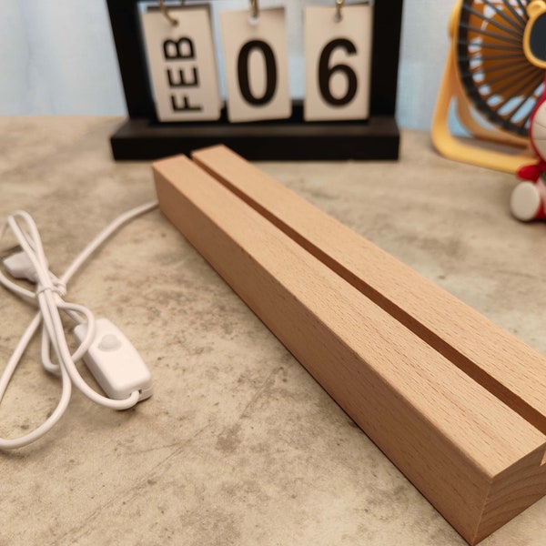 24 cm | Pied de lampe USB en bois fabriqué à la main avec fente pour panneaux en acrylique - Choisissez parmi des options de lumière chaude ou froide en fonction de votre style