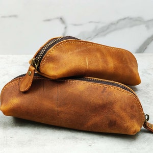 Elegant Handmade Leather Pencil Pouch - Pencil Organizer, Leather Pen Case, Crafted with Passion in Tan