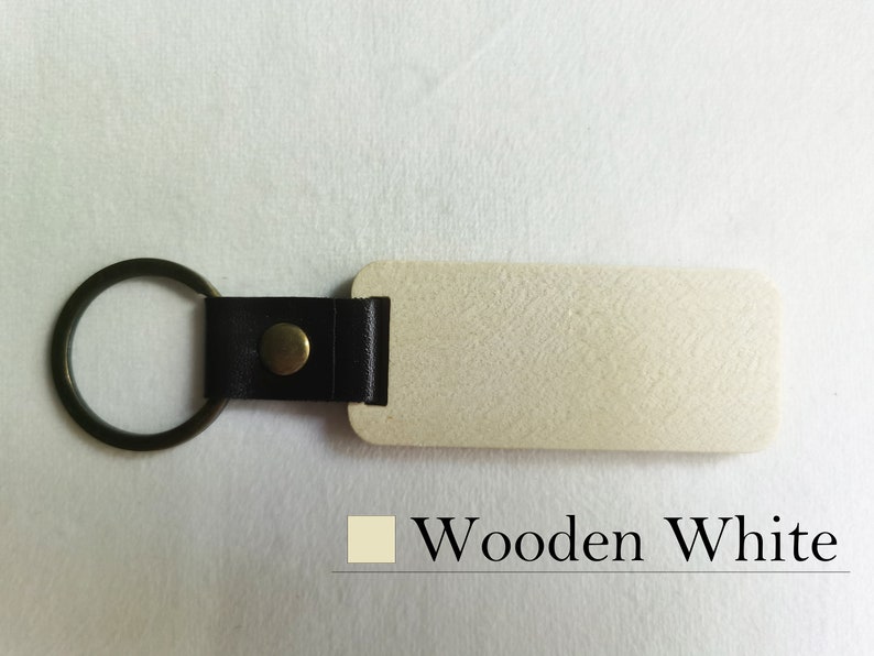 5/10 Stück Set Blank Rechteck Holz Schlüsselbund mit Leder Verbindungsring, 3 Farben zur Auswahl, ideal für DIY, schönes Geschenk für die Familie Bild 3
