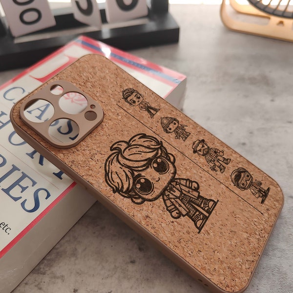 Laser Engraved Cork Phone Case - Compatible with iPhone 14, 15, Pro, and Pro Max - Unique Design for Gentleman