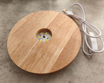 6" / 15cm Diameter Disc Shape Wooden Led USB Light Base, Wood Base USB Powered Light Stand, Handmade Light Component