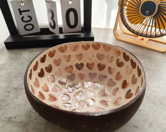 Lovely Hearts | Handmade Coconut Bowl with Shiny Interior, Great Key Holder and Stylish Jewelry Holder, Trinket Bowl, Natural Coconut