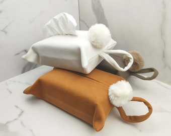 New Japanese-Style Polyester Tissue Holder Pouch - White, Brown, Mocha Color Tissue Bag - 17cm x 24cm - Hang or Lay Flat for Convenient Use