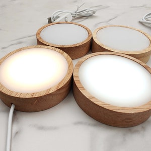 3" | 8 cm Round Wooden Led USB Light Base, Cold/Warm Light Component for Decorations or as A Night Light,USB Powered Light Stand