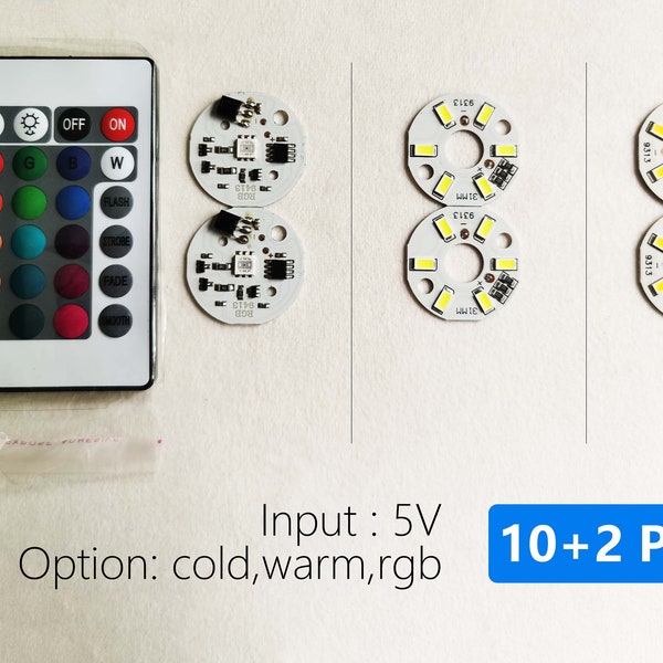10 PCS de componente de luz LED de 5v, luz fría / luz cálida / luz rgb con control remoto, adecuado para uso de bricolaje, 2 PCS adicionales gratis, oferta al por mayor