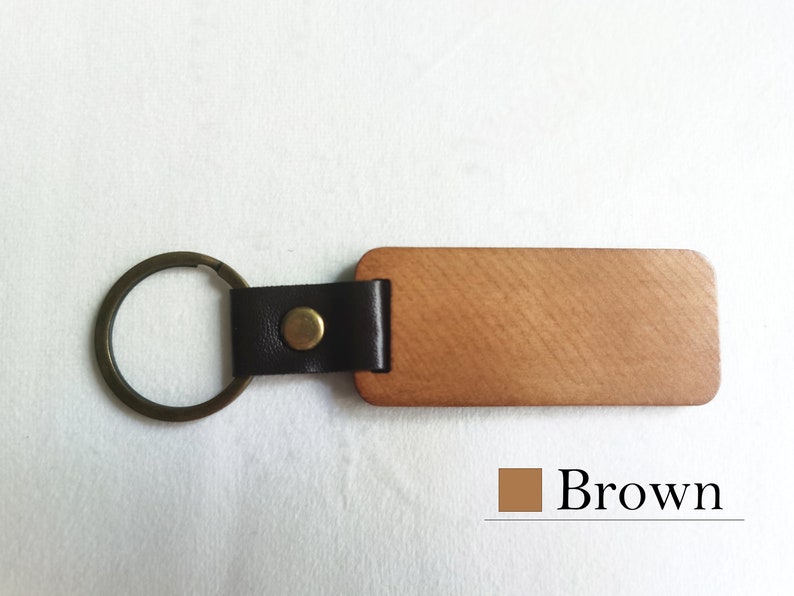 5/10 Stück Set Blank Rechteck Holz Schlüsselbund mit Leder Verbindungsring, 3 Farben zur Auswahl, ideal für DIY, schönes Geschenk für die Familie Bild 4