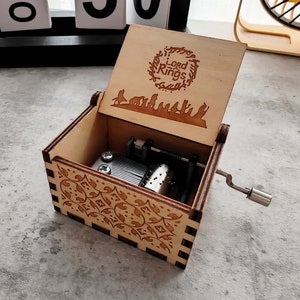 Handcrafted Wooden Music Box with Movie and Game Music Options Lord of Rings