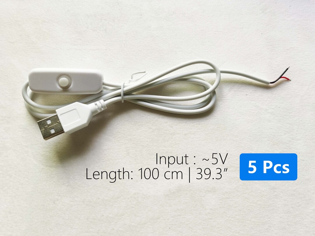 5 PCS of USB Power Cable With Cord Control, USB Power Line With Switch