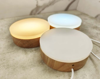 4" | 10cm Custom USB Wooden Lamp Base with Acrylic Panel for Warm and White Light, Perfect for Bedside and Display