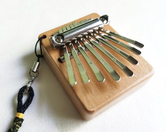 Thumb piano, Kalimba made of beech wood, 8-key Portable mini Mbira, Suitable to use as keychain or attach to any bag, relieve stress