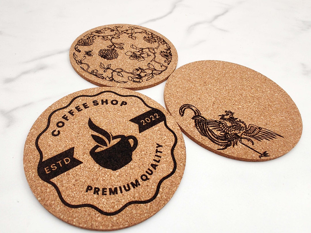Custom Engraved Coaster Ecofriendly Round Cork Coasters Etsy