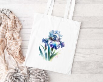 Iris Elegance - Illustration de fleurs luxuriantes à l'aquarelle sur sac fourre-tout en toile - Sac fourre-tout respectueux de l'environnement