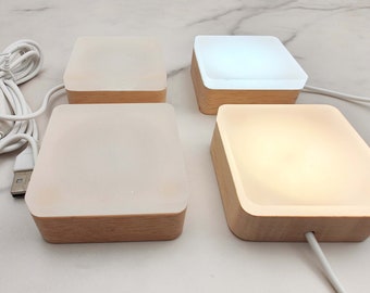 2.4" | 6cm Square USB Wooden Lamp Base with Acrylic Panel for Warm and White Light, Perfect for Bedside and Display