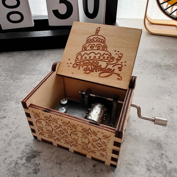 Handcrafted Wooden Music Box with Movie and Game Music Options - Happy Birthday Song