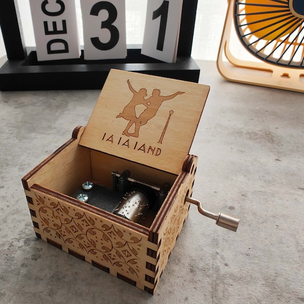 Handgemaakte houten muziekdoos met film- en spelmuziekopties - La La Land