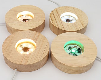 Disc Shape Wooden Led USB Light Base, Perfect Light Component for Handmade Use or to Hold Crystal Ball, Wood Base USB Powered Light Stand