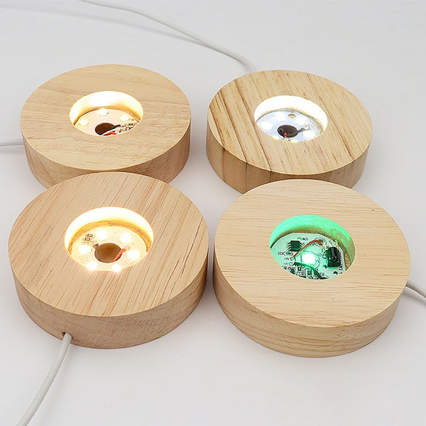 Base lumineuse USB en bois en forme de disque, composant lumineux parfait pour une utilisation à la main ou pour contenir une boule de cristal, base en bois support d'éclairage alimenté par USB