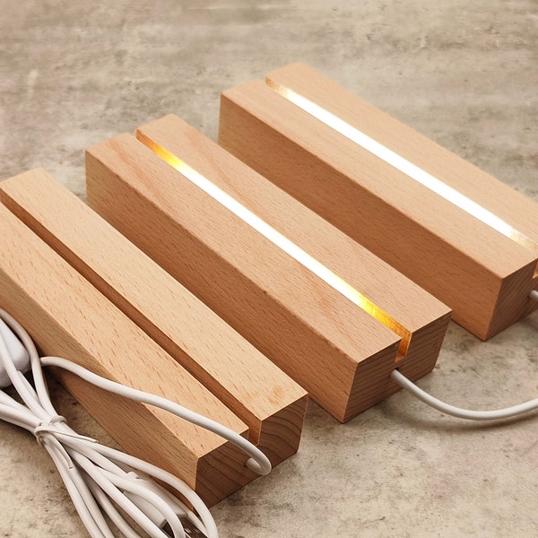 Handgefertigter USB-Holzlampensockel mit universellem Steckplatzdesign für Acrylplatten - Wählen Sie zwischen warmen oder kalten Lichtoptionen, die Ihrem Stil entsprechen