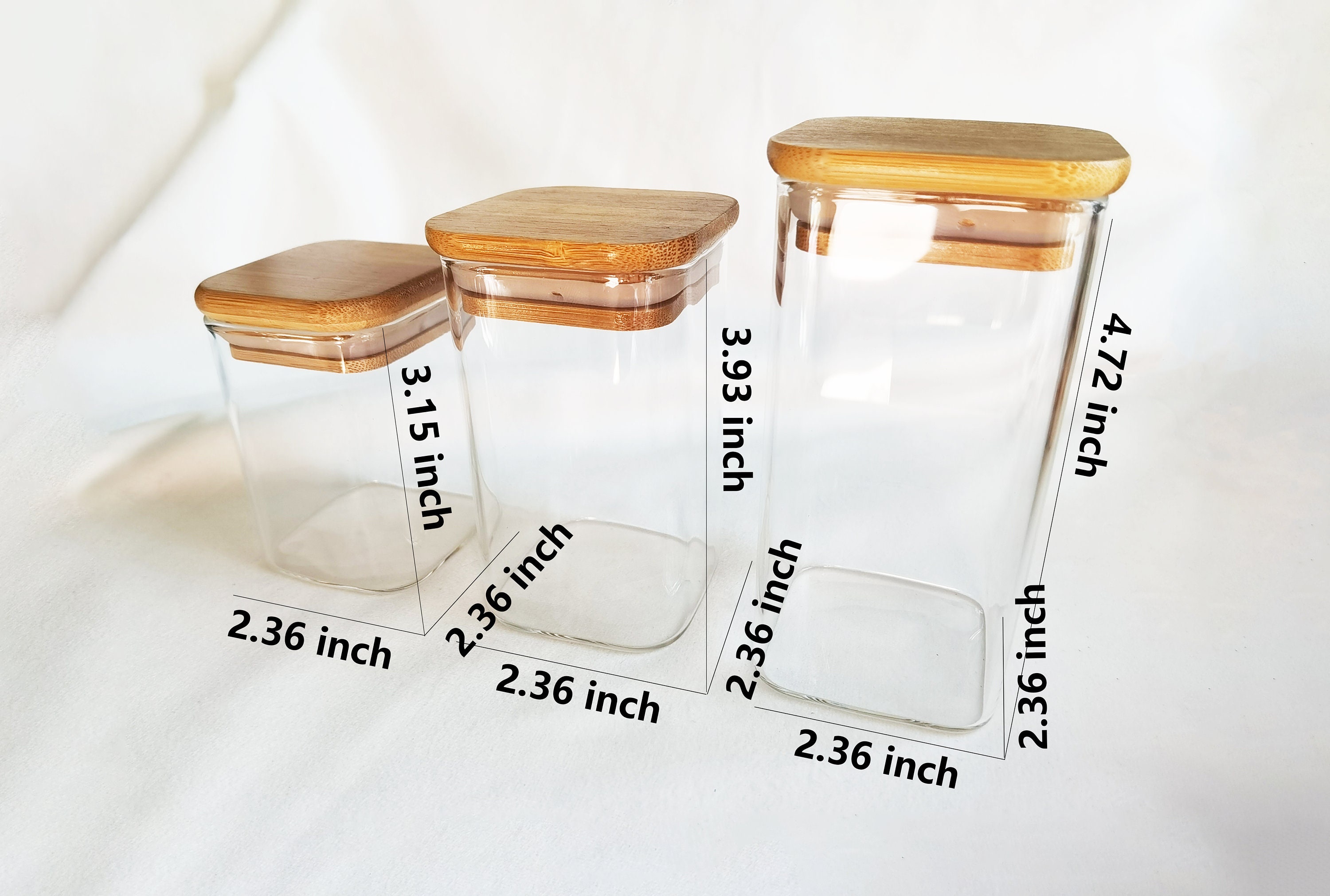 Bamboo Lid Glass Jars, 3 Sizes to Choose From, Square Glass Container, Food  Storage Conister, Multipurpose Container 