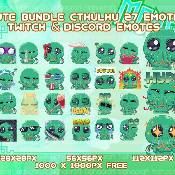 Cute Cthulhu Twitch Emotes Bundle, Cthulhu Emotes pack, Cthulhu Discord Emotes, Chibi emotes, Streamer Gaming, Cthulhu Cute, Avatar emotes