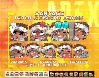 Vantage Twitch Emotes Bundle, VantageEmotes pack, Vantage Discord Emotes,Vantage Cute Chibi emotes, Streamer and Gaming, Apex legends cute,