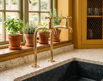 Grifo de cocina de latón sin lacar - Grifos de doble columna - con válvula de disco cerámico