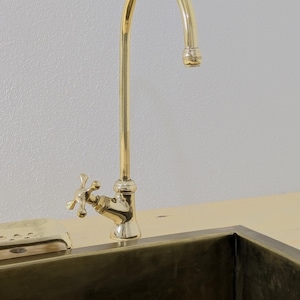 Unlacquered Brass Filter Faucet – Handmade Water Tap for Kitchen Countertop or Bar Sink.