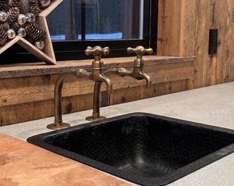 Brass Pillar Taps - Pair Kitchen, Bathroom Sink Faucets - Old Bronze Finish