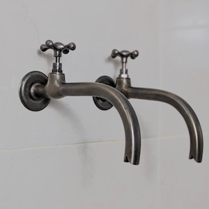 Wall mount brass faucet, cold-water tap, brushed brass wall faucet, single handle farmhouse style, outdoor indoor brass faucet.