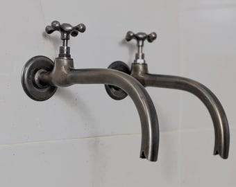 Brushed Brass Wall Mount Faucet: Farmhouse Cold Water Tap