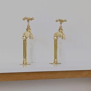 Unlacquered Brass Taps – French-Style Pillar Taps, 15cm Height, Customizable Size