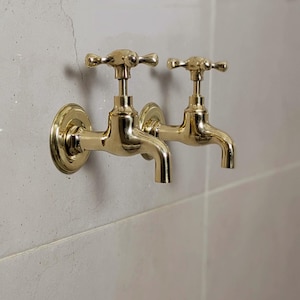 Unlacquered Brass Wall-Mounted Spigot Taps: Antique Style