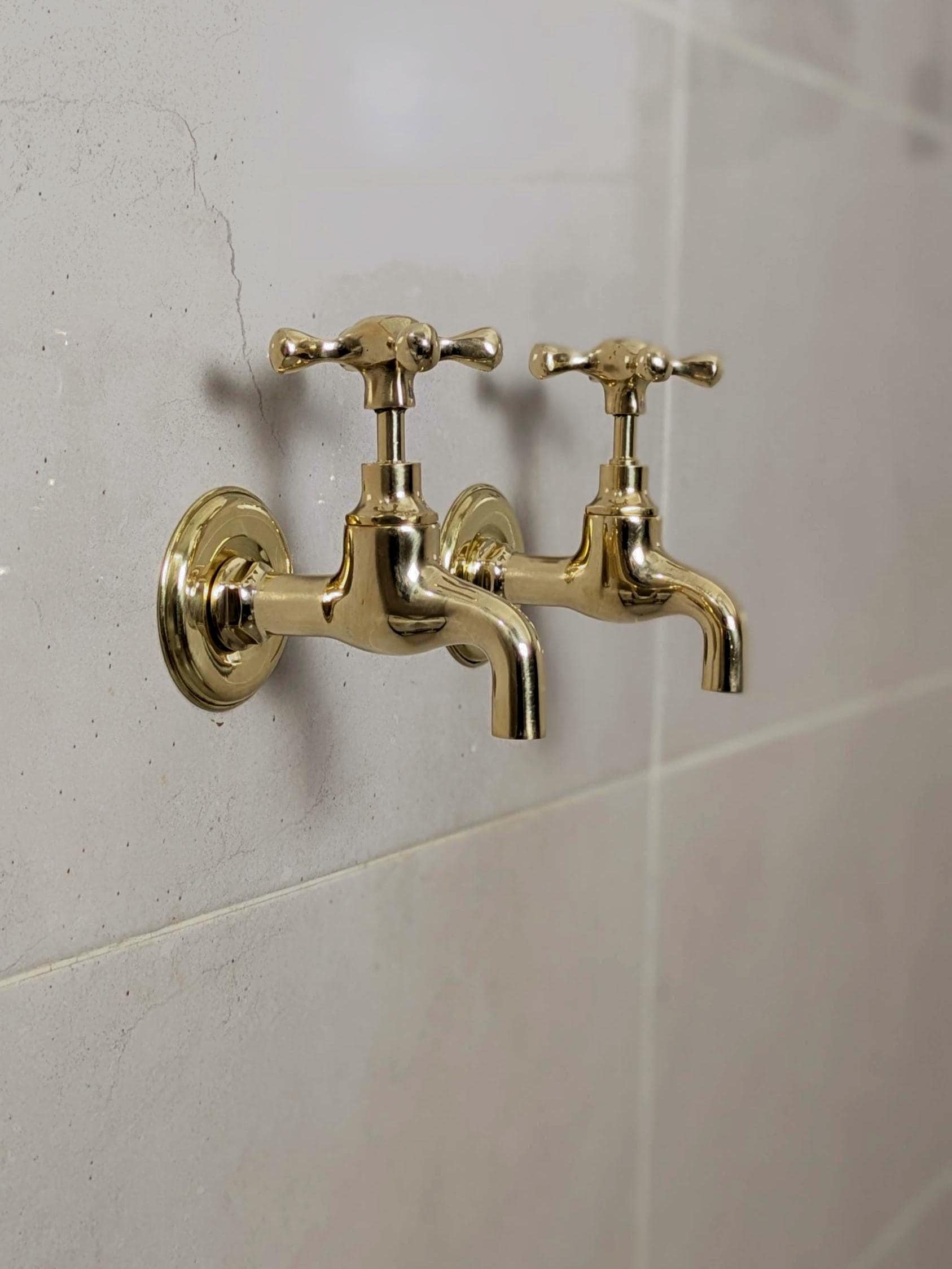 Unlacquered Brass Wall-Mounted Spigot Taps: Antique Style