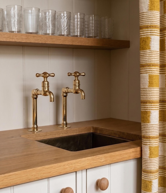Unlacquered Brass Taps – Twin Sink Faucets, Hot and Cold Water with different handle options