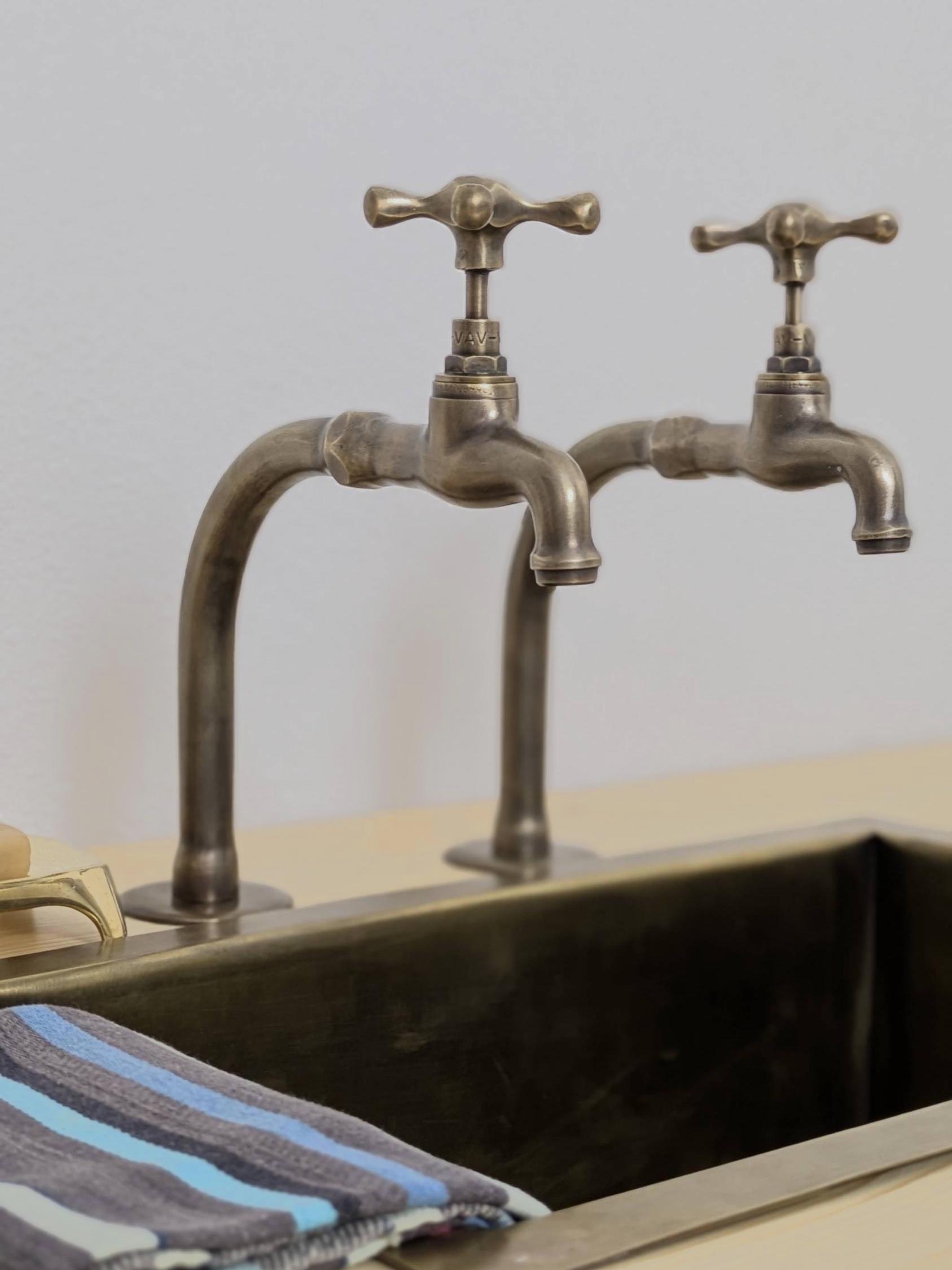 Handmade Brushed Brass Pillar Sink Taps, Antique Bib Faucets ...