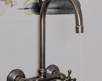 Wall Mount Brass Kitchen Faucet: Oil-Rubbed Finish, Swivel Spout