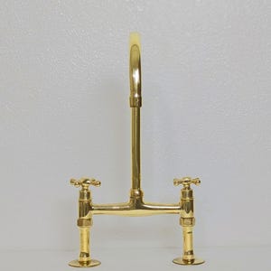 Unlacquered Brass Bridge Kitchen Faucet - Vintage Farmhouse Style