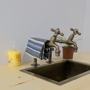 Brushed Brass Pillar Taps | Vintage Hot & Cold Kitchen Faucet