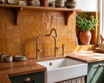Grifo de puente de latón sin lacar – Grifo de cocina de estilo rústico con rociador lateral