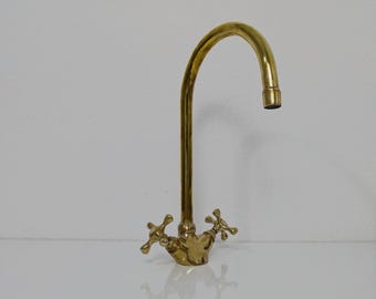 Unlacquered Solid Brass Bathroom Faucet: Curved Gooseneck Sink