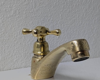 Grifo de baño de latón sin lacar: grifos cruzados tradicionales, lavabo de tocador