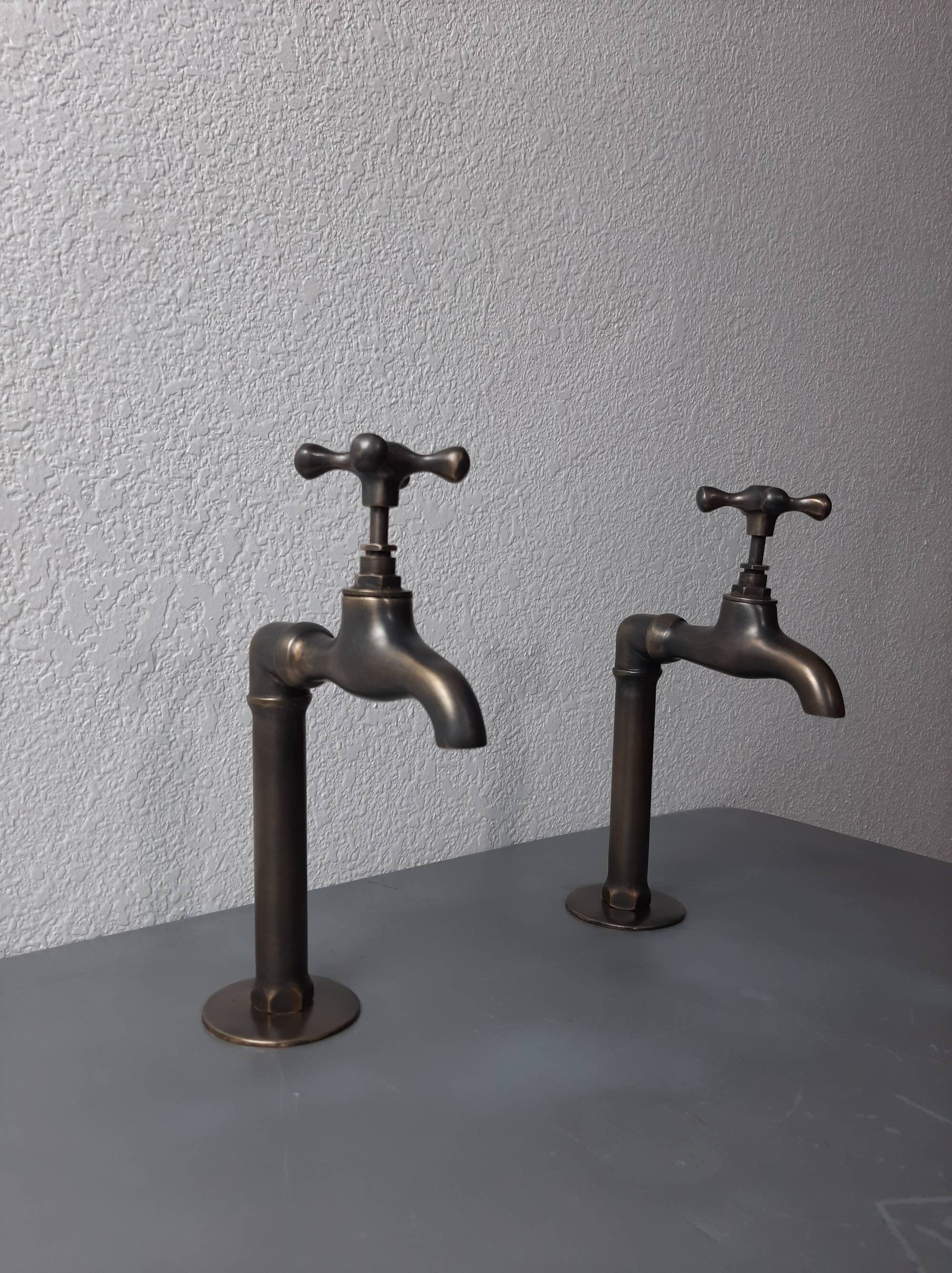 Countertop Brass Taps With Upstands, Brass Pair Taps, Oil-rubbed Brass ...