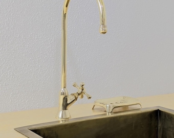 Unlacquered Brass Filter Faucet – Handmade Water Tap for Kitchen Countertop or Bar Sink.