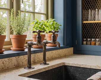 Brass Kitchen, Bathroom Pillar Taps, Oil-Rubbed Finish