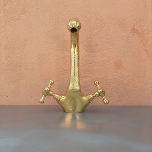 Handmade Unlacquered Brass Bathroom Faucet: Gooseneck Single Hole Vanity