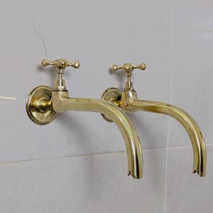 Unlacquered Brass Wall-Mounted Faucet – Single Handle Cold Brass Faucet – Outdoor Indoor Garden Taps