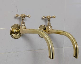 Unlacquered Brass Wall-Mounted Faucet: Single Cold Water Handle