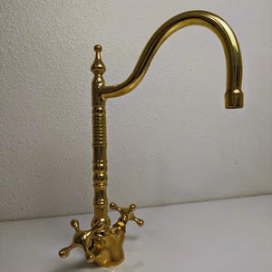 Handmade Unlacquered Brass Bathroom Faucet: Cross Taps, Deck Mount